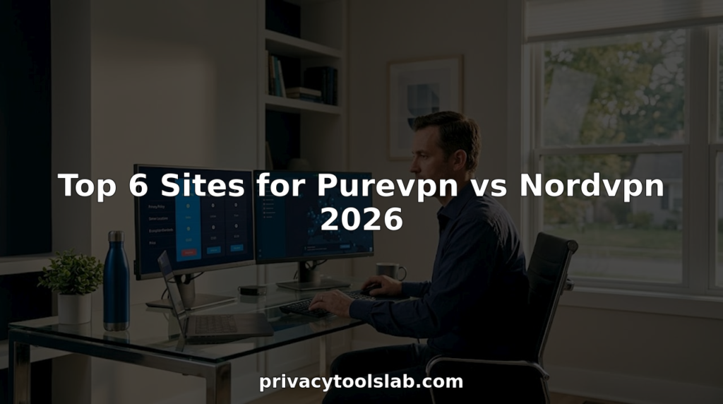 Man comparing vpn services at home office desk